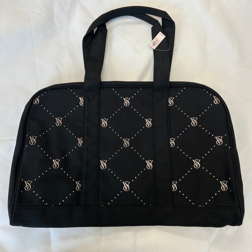 Victoria's Secret Rhinestone Bling Weekender Bag Black Duffle Quilted